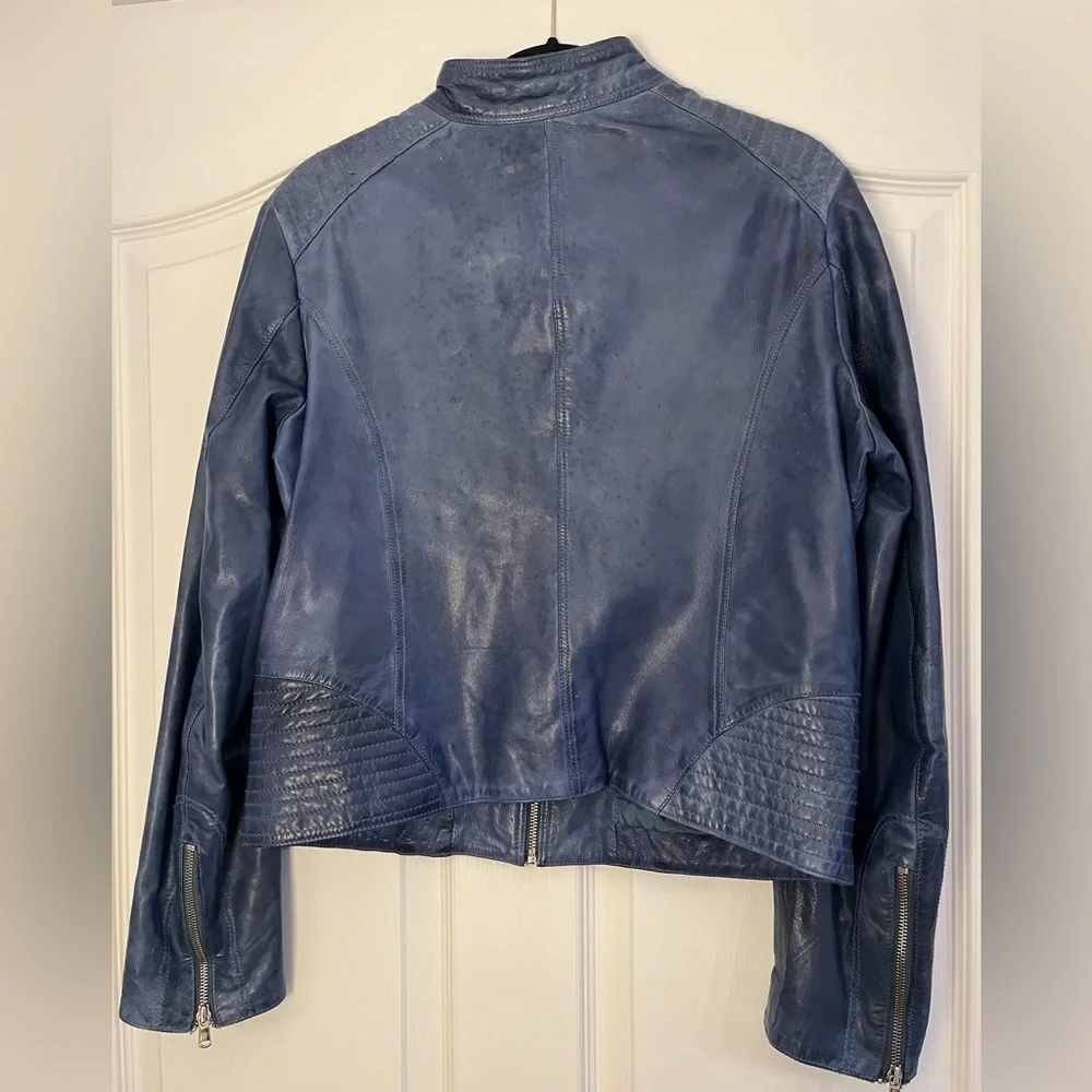 Leather BOD & Christensen Quilted Moto Jacket in Blue - Picture 3 of 9